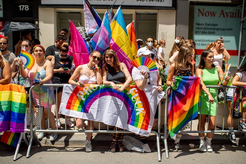 People celebrate during the New York Pride March on June 27, 2021 in New York City.