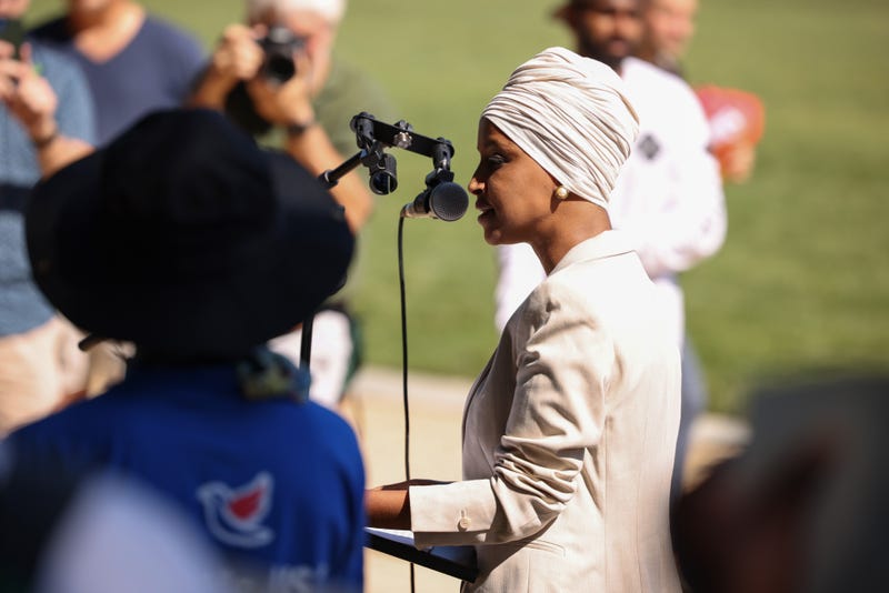 Rep. Ilhan Omar speaks at a rally.