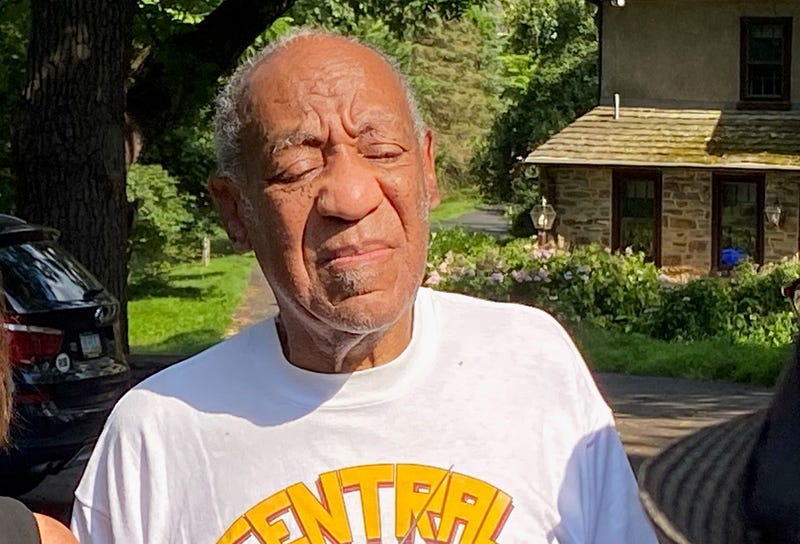Bill Cosby speaks to reporters outside of his home on June 30, 2021 in Cheltenham, Pennsylvania.
