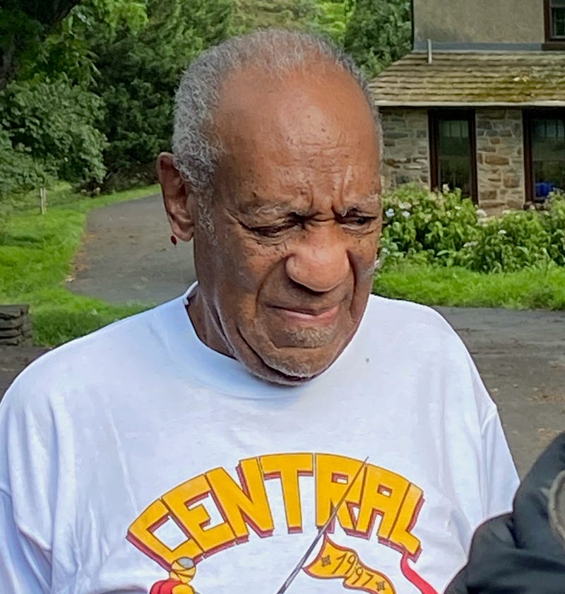 Bill Cosby speaks to reporters outside of his home on June 30, 2021 in Cheltenham, Pennsylvania. Bill Cosby was released from prison after court overturns his sex assault conviction.