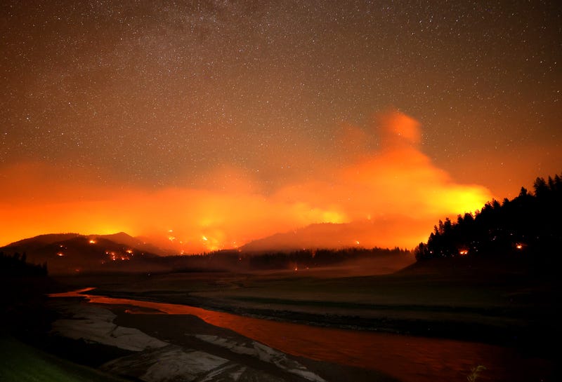 The Salt Fire burns in the hills above Shasta Lake on July 01, 2021 in Lakehead, California.