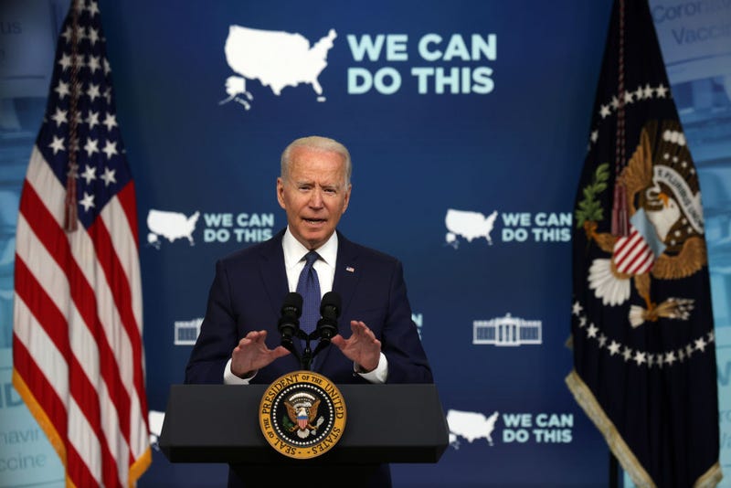 U.S. President Joe Biden speaks during an event on COVID-19 response and the vaccination program at the South Court Auditorium of Eisenhower Executive Office Building July 6, 2021 in Washington, DC. President Biden encouraged more Americans to get vaccinated after falling short of his July 4th deadline for 70 percent of adults to have received at least one vaccination shot.