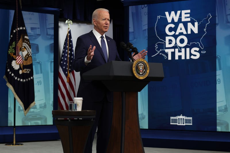 President Joe Biden speaks during an event on COVID-19.