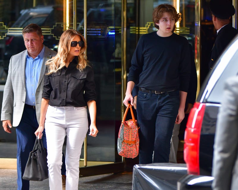 Former U.S. First Lady Melania Trump and son Barron Trump leave Trump Tower in Manhattan on July 07, 2021 in New York City.