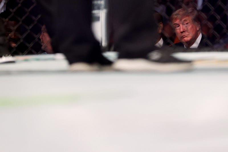 Former U.S. President Donald Trump looks on during UFC 264: Poirier v McGregor 3 at T-Mobile Arena on July 10, 2021 in Las Vegas, Nevada.