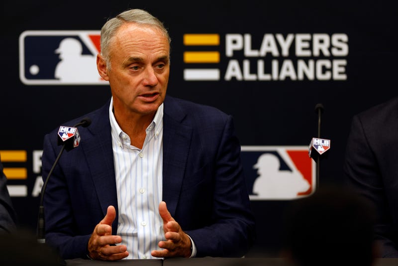 MLB Commissioner Rob Manfred speaks to the press during the 2021 All-Star Week in Denver.