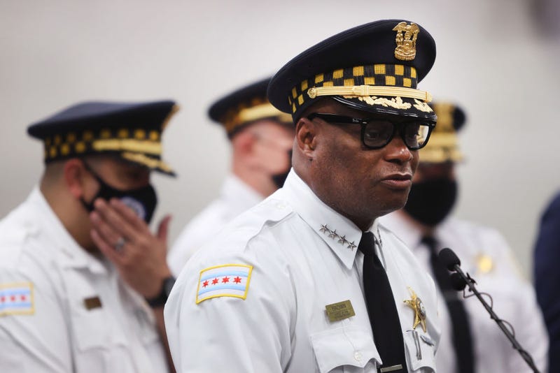 Chicago Police Superintendent David Brown holds a press conference where he vowed to step up measures to curb gun violence following yesterday's meeting with President Joe Biden at the White House on July 13, 2021 in Chicago, Illinois.
