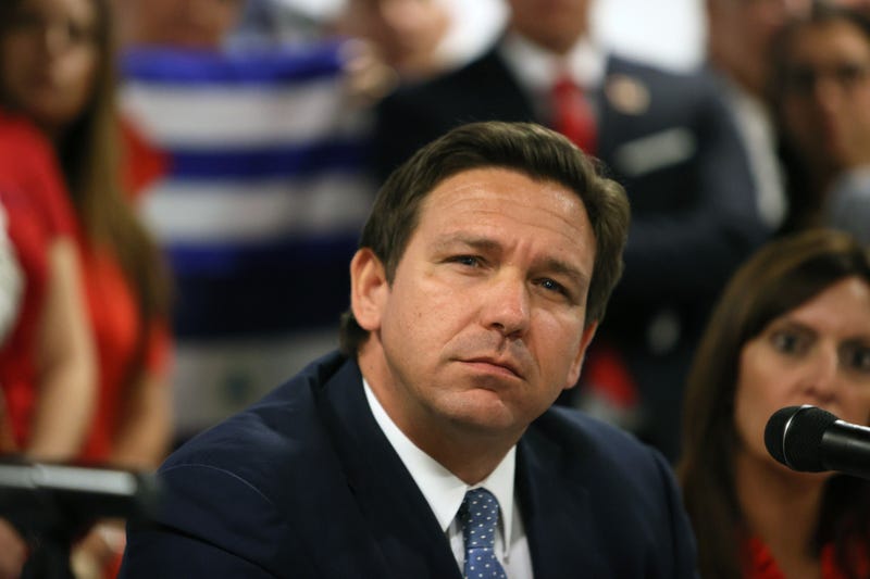 Florida Gov. Ron DeSantis takes part in a roundtable discussion.