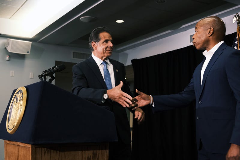 Former governor Andrew Cuomo and Eric Adams on July 14, 2021.