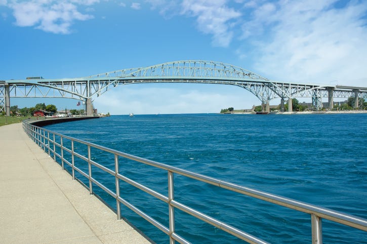 A view of the Blue Water Bridge, connecting the U.S. and Canada over the St. Clair River.