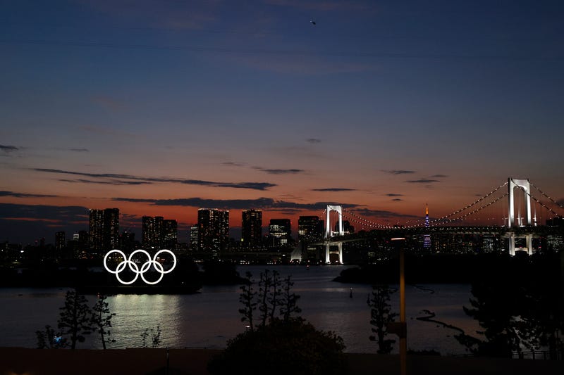 The Olympic Rings are displayed by the Odaiba Marine Park Olympic venue ahead of the Tokyo 2020 Olympic Games on July 19, 2021 in Tokyo, Japan.