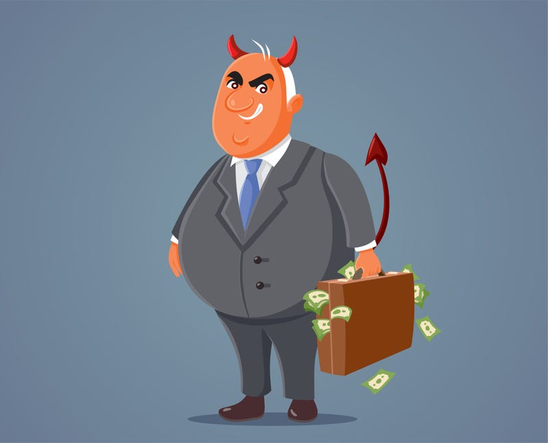 Evil businessman with money. 