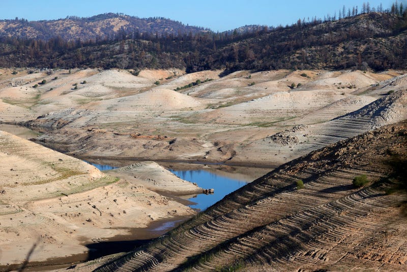 Low water levels are visible at Lake Oroville on July 22, 2021 in Oroville, California.