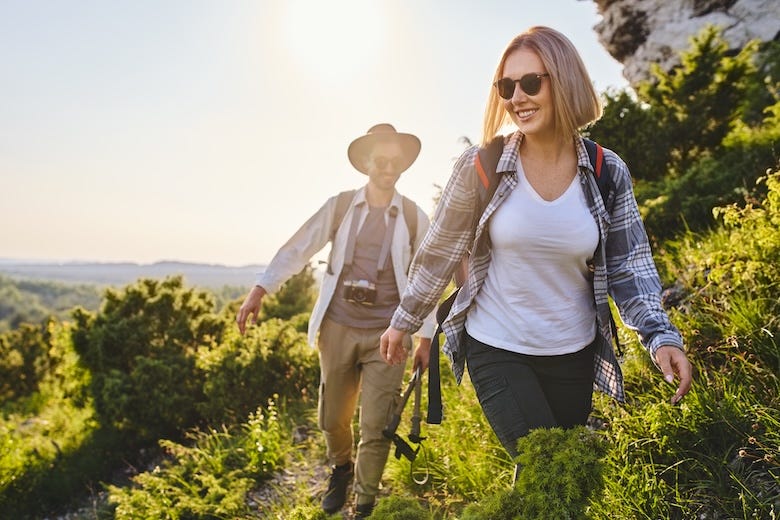 Couple out on a hike