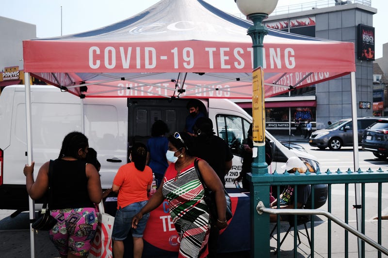 A Covid-19 testing site stands along a street on July 26, 2021 in the Brooklyn borough of New York City
