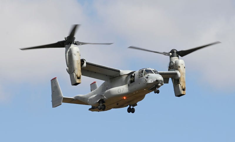 A V-22 Osprey from MRF-D (Marine Rotational Force Darwin) comes into land to conduct a troop insertion as part of Exercise 'Talisman Sabre 21' on July 27, 2021 in Townsville, Australia. Marines who died in Norway the week of March 14 were in an Osprey aircraft.
