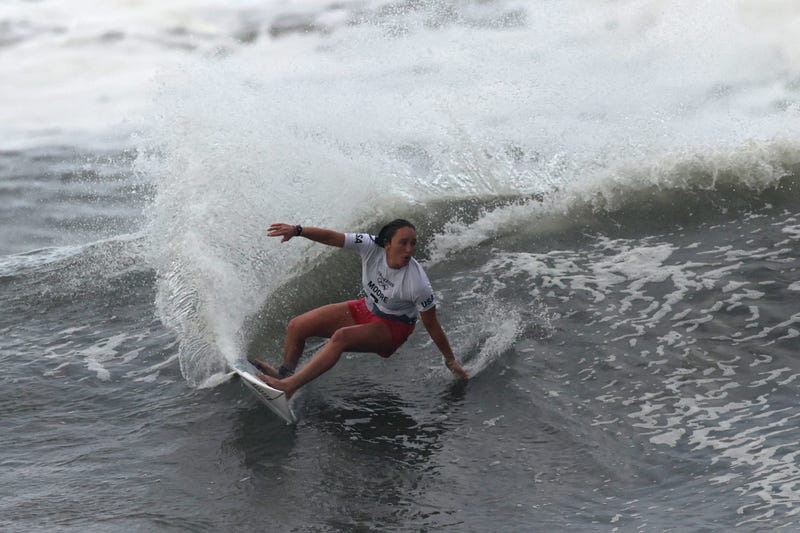 Carissa Moore of Team United States surfs during the Gold Medal match against Bianca Buitendag of Team South Africa on day four of the Tokyo 2020 Olympic Games at Tsurigasaki Surfing Beach on July 27, 2021 in Ichinomiya, Chiba, Japan.