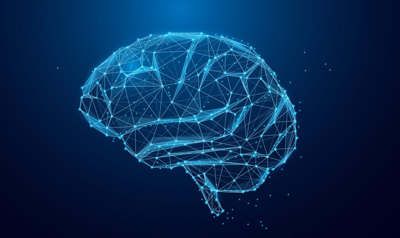 A wireframe brain.