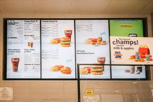 A McDonald's menu is shown on July 28, 2021 in Houston, Texas.