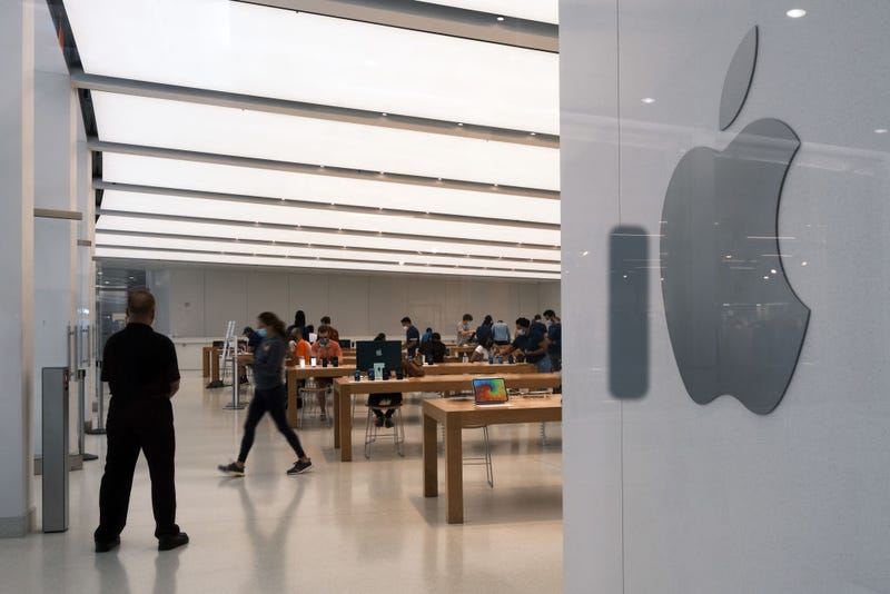 People visit the Apple store in the Oculus Mall in Manhattan on July 29, 2021 in New York City.