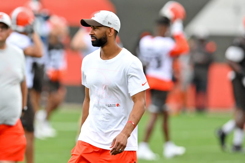 Andrew Berry of the Cleveland Browns looks on during the second day of Cleveland Browns Training Camp on July 29, 2021 in Berea, Ohio.