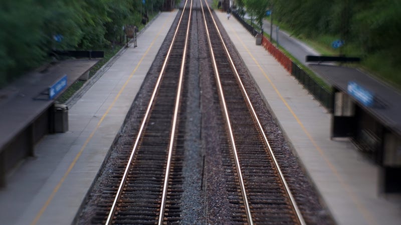 Metra Commuter rail tracks extend into the distance