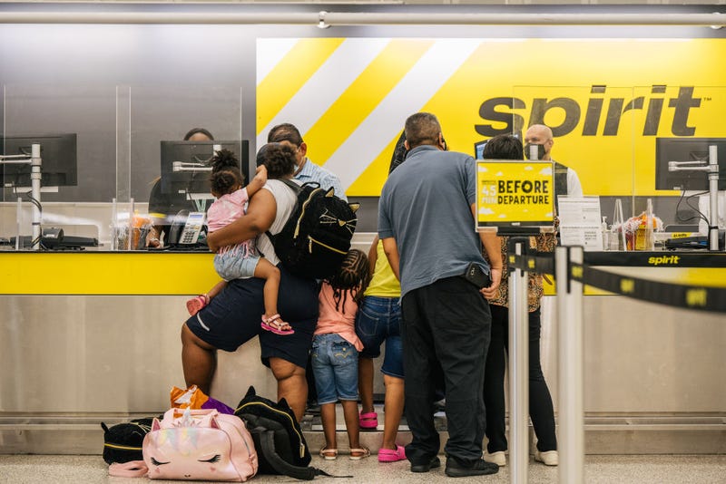 eople check in for departure flights at the George Bush Intercontinental Airport on August 05, 2021 in Houston, Texas. 