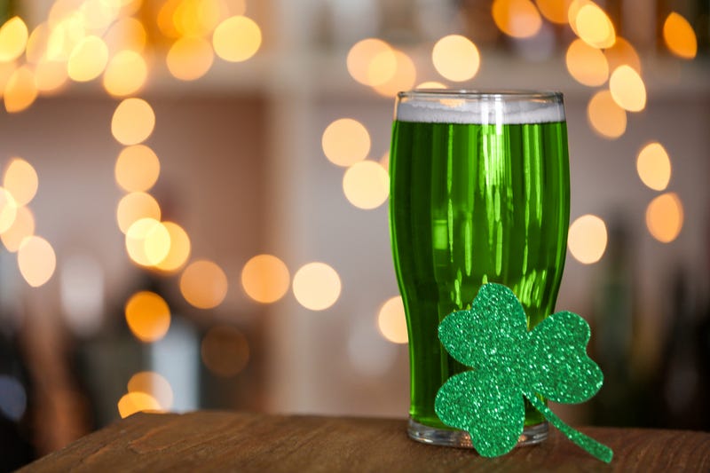 Stock image of green beer and shamrock