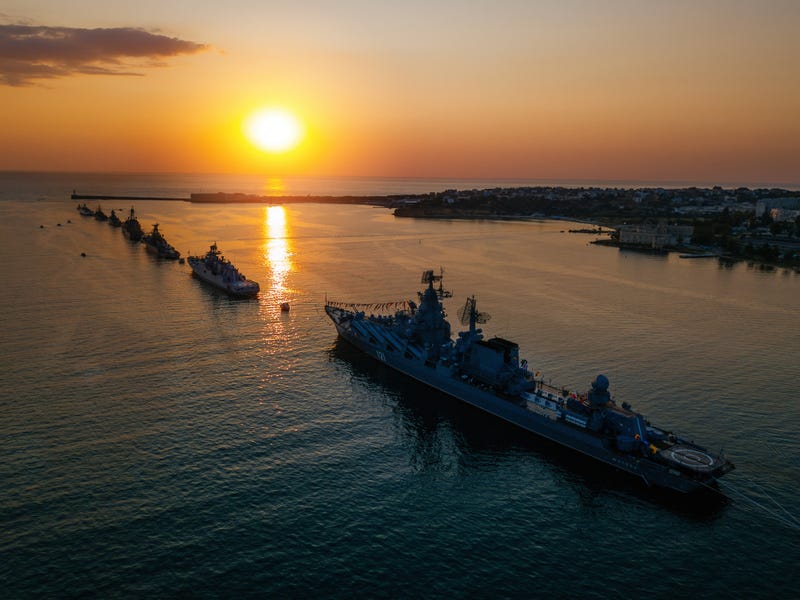 A Russian fleet parade in Crimea's Sevastopol bay, where captured Ukrainian border guards were brought in late February 2022.