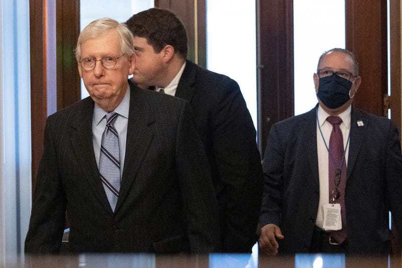 WASHINGTON, DC - AUGUST 10: U.S. Senate Minority Leader Mitch McConnell (R-KY) arrives at the U.S. Capitol on August 10, 2021 in Washington, DC. (Photo by Win McNamee/Getty Images)