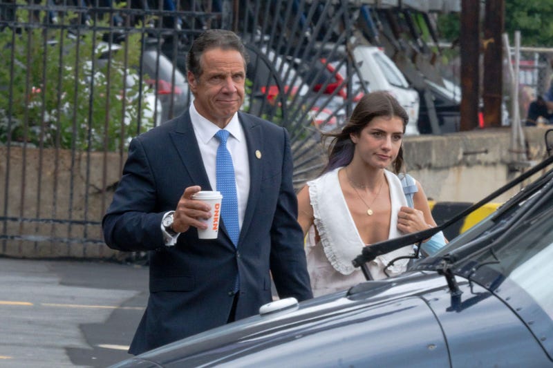 New York Governor Andrew Cuomo (L) and Michaela Kennedy-Cuomo are seen at the Eastside Heliport in Midtown on August 10, 2021 in New York City.