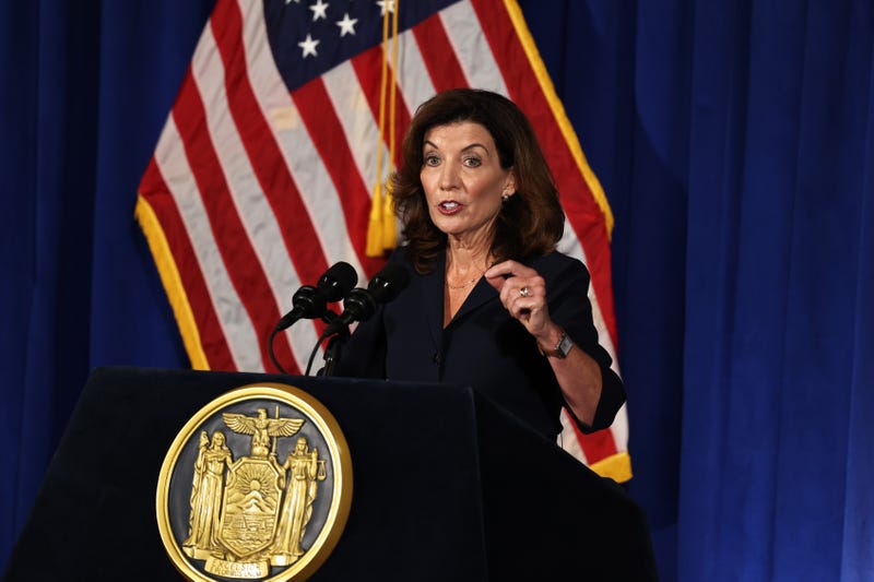Gov. Kathy Hochul speaks during a press conference at the New York State Capitol on August 11, 2021 in Albany