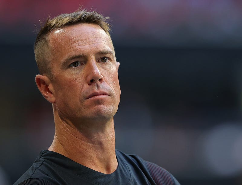 ATLANTA, GEORGIA - AUGUST 13: Matt Ryan #2 of the Atlanta Falcons looks on during the first half against the Tennessee Titans at Mercedes-Benz Stadium on August 13, 2021 in Atlanta, Georgia