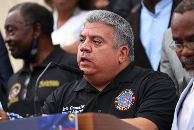  Brooklyn District Attorney Eric Gonzalez speaks during a faith vigil for victims of an earthquake in Haiti at the steps of St. Jerome's Roman Catholic Church on August 16, 2021 in the Little Caribbean neighborhood of Brooklyn borough in New York City. 