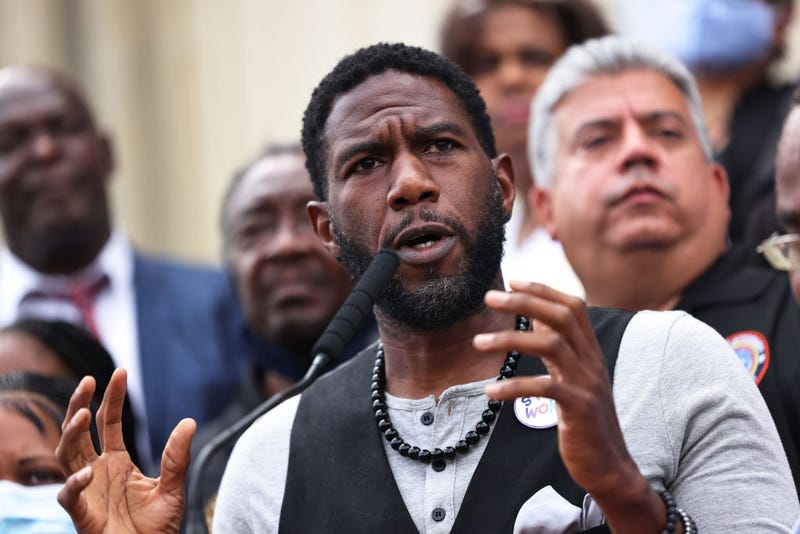 Jumaane Williams speaking at a news conference.