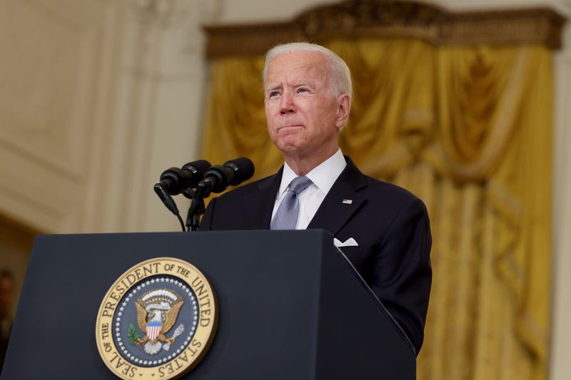 President Joe Biden pauses while giving remarks on the worsening crisis in Afghanistan on August 16.