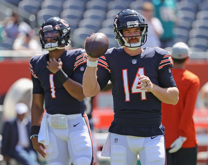 Bears quarterbacks Andy Dalton and Justin Fields.