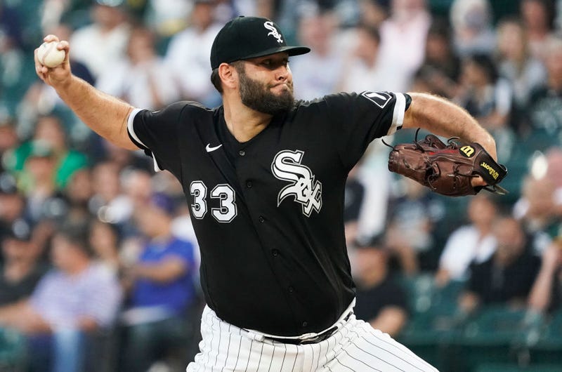 Lance Lynn #33 of the Chicago White Sox pitches against the Oakland Athletics during the first inning at Guaranteed Rate Field on August 18, 2021 in Chicago, Illinois.