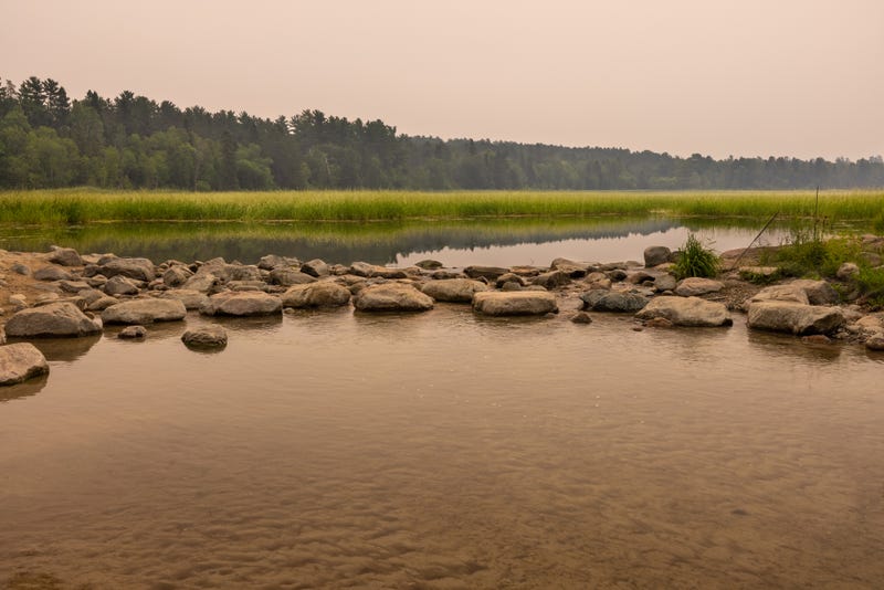 A smoky haze hanging over Lake Itasca in Northern Minnesota.