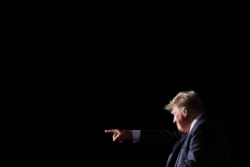 Former U.S. President Donald Trump addresses supporters during a "Save America" rally at York Family Farms on August 21, 2021.