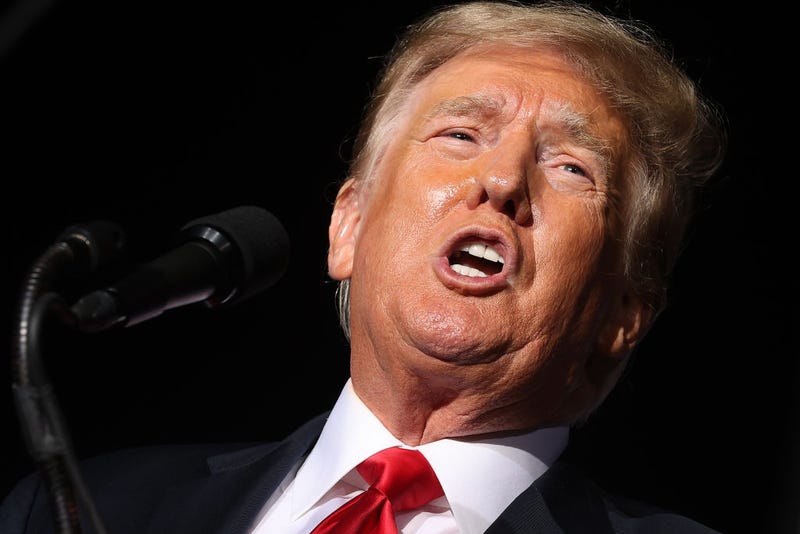 Former U.S. President Donald Trump addresses supporters during a "Save America" rally at York Family Farms on August 21, 2021.