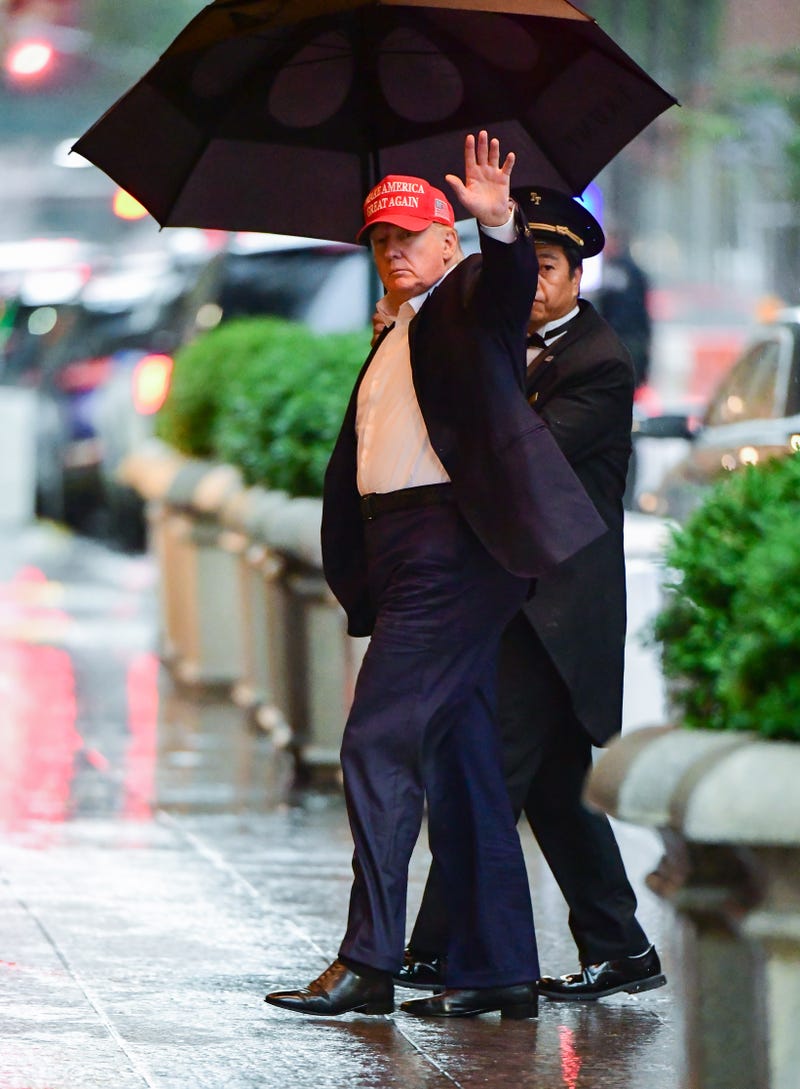 Former U.S. President Donald Trump arrives at Trump Tower in Manhattan on August 22, 2021 in New York City.