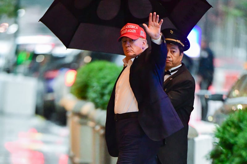 Former U.S. President Donald Trump arrives at Trump Tower in Manhattan on August 22, 2021 in New York City.