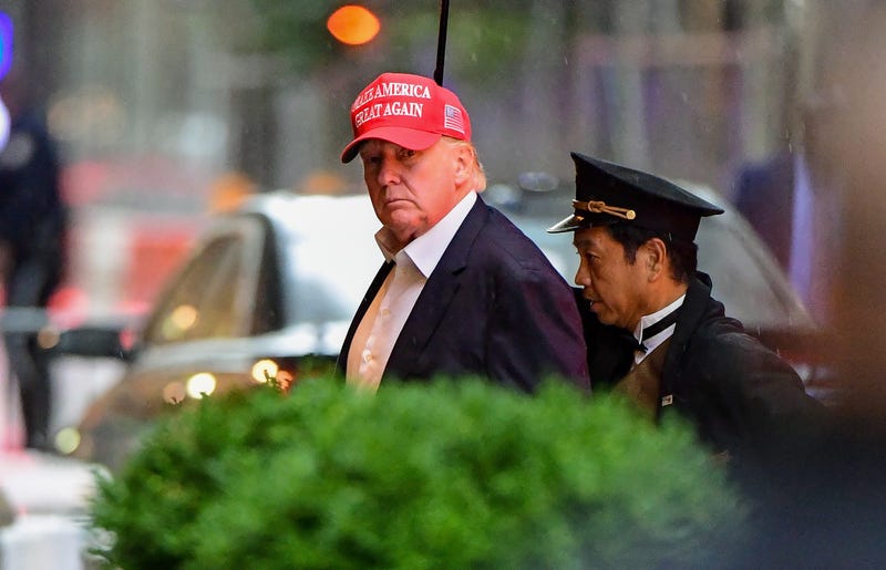 Former U.S. President Donald Trump arrives at Trump Tower in Manhattan on August 22, 2021 in New York City.
