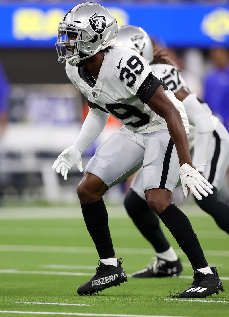 Nate Hobbs #39 of the Las Vegas Raiders in the first half at SoFi Stadium on August 21, 2021 in Inglewood, California. 