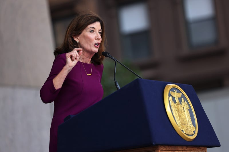 Gov. Kathy Hochul speaks during a press conference in August