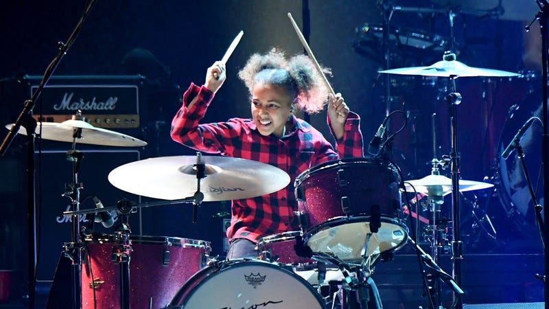 Nandi Bushell performs with Foo Fighters onstage at The Forum