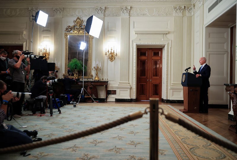 U.S. President Joe Biden delivers remarks on the end of the war in Afghanistan in the State Dining Room at the White House on August 31, 2021 in Washington, DC. The last American military aircraft took off from Hamid Karzai Airport a few minutes before midnight in Kabul, marking the end of U.S. military presence in Afghanistan since the invasion following the attacks of September 11, 2001.