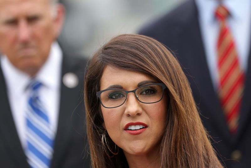 Rep. Lauren Boebert (R-Colo.) speaks during a news conference in front of the U.S. Capitol August 31, 2021.