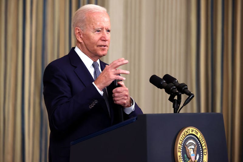 U.S. President Joe Biden delivers remarks in the State Dining Room at the White House on September 03, 2021 in Washington, DC.
